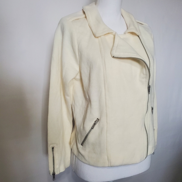H&M Moto Knit Jacket Womens Size L Cropped Tab Shoulder Zipper Sleeve Diag Zip - Picture 3 of 15